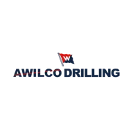 Logo of Awilco Drilling with a red and blue flag.